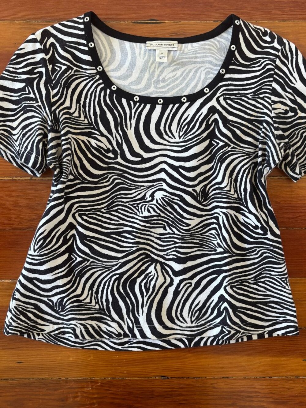 St. John Sport Designer Vintage Cotton Zebra Print Grommet Tee Y2K SMALL